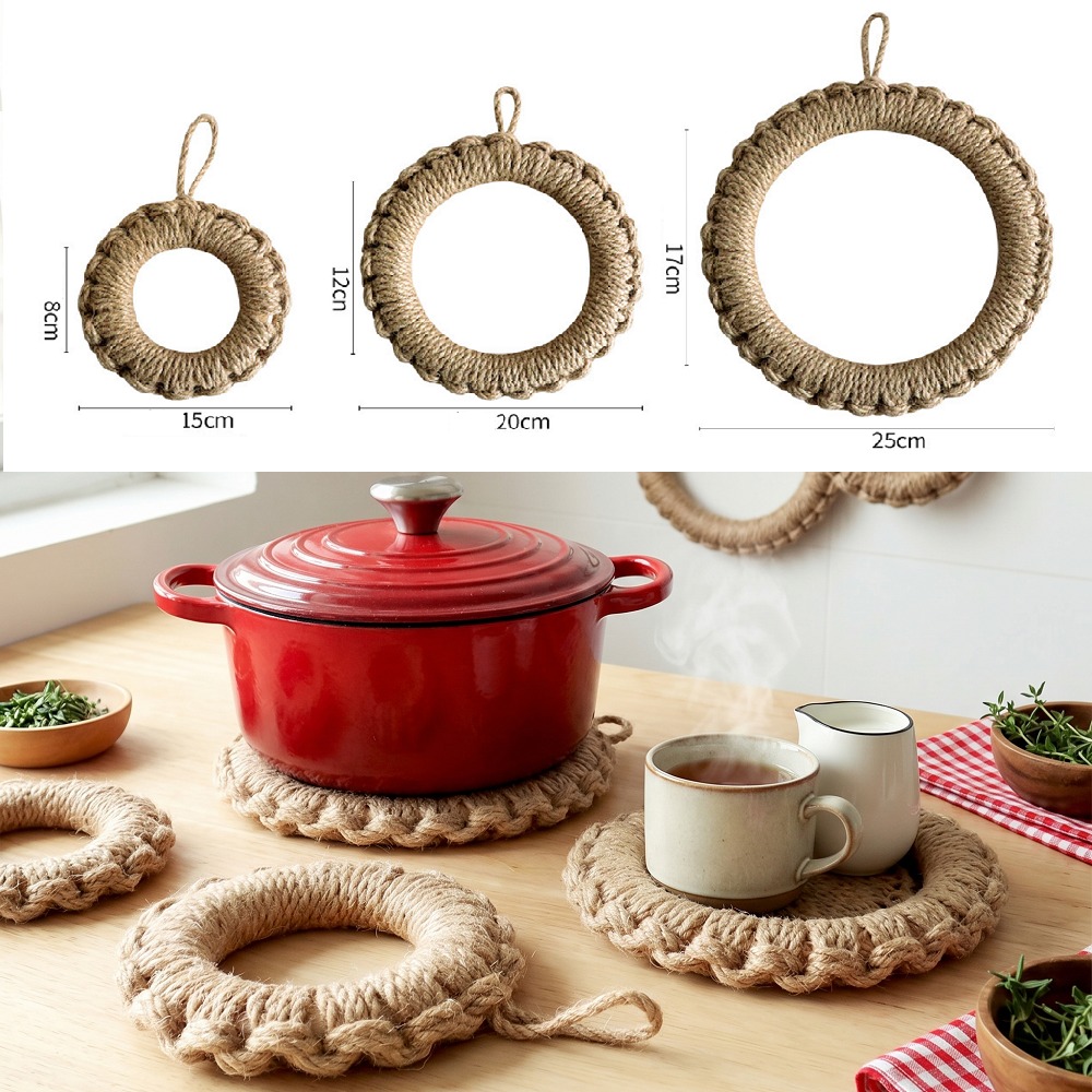 Dosa Pan Iron - 2 adet rustik jüt dokuma trivets
